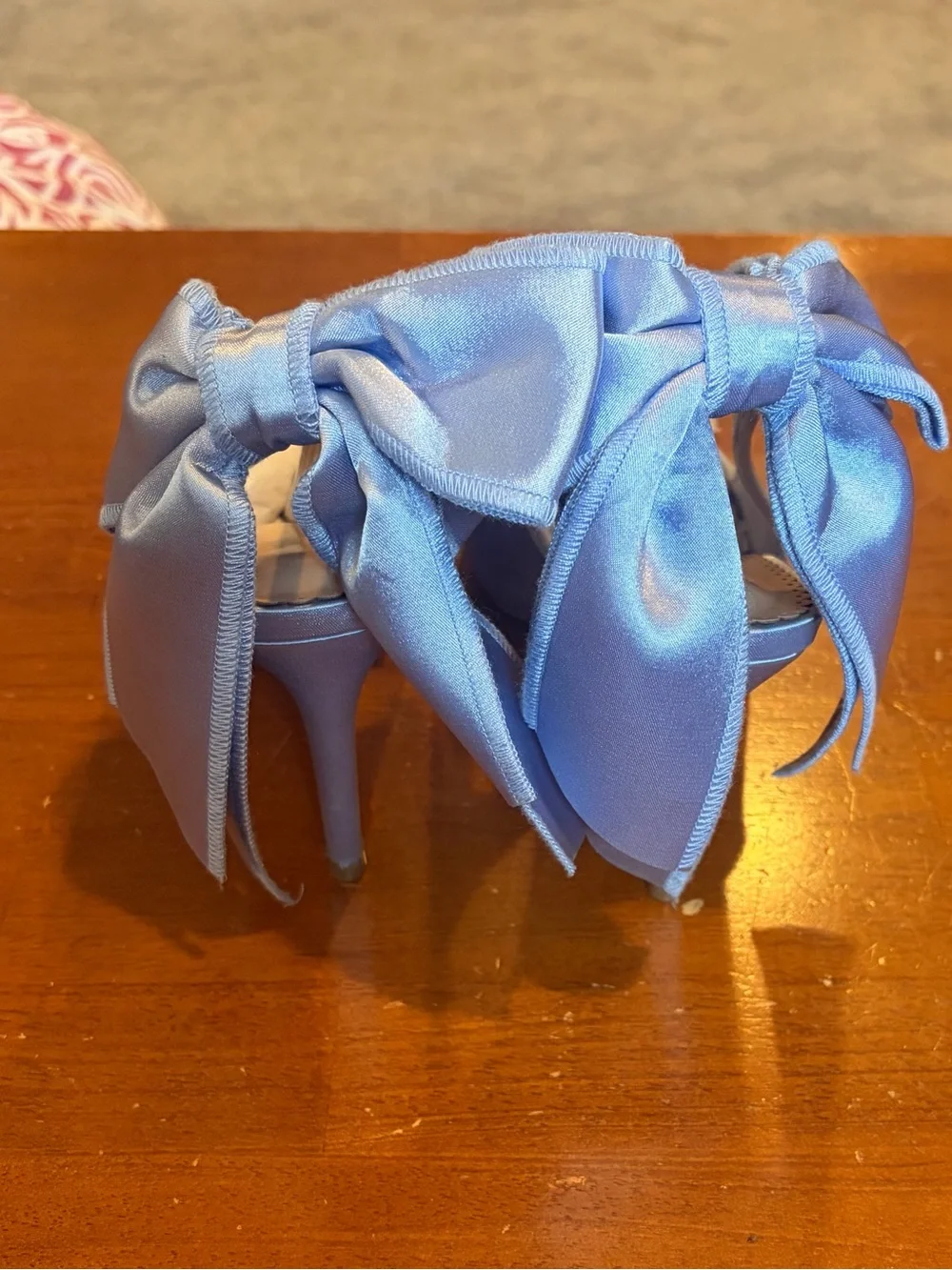 Blue Satin Slingback‎ Heels Bow Stiletto Pumps Wedding Bridal Shoes Size 7 New